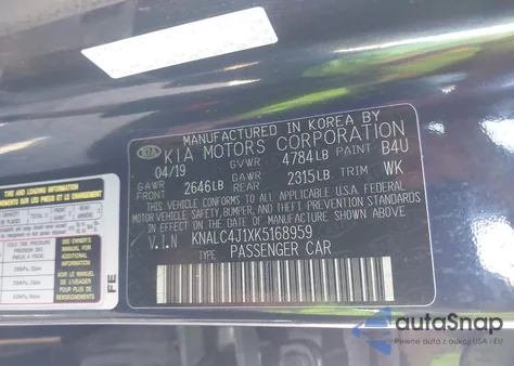 2019 Kia Cadenza Technology z USA, uszkodzony, nr VIN KNALC4J1XK5168959